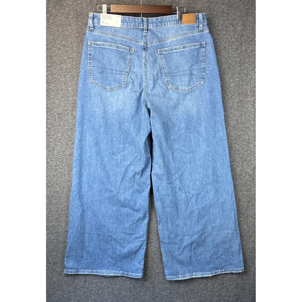 NWT American Eagle Baggy Wide Leg Jeans Women 12 Blue Super High Rise Flare Chic - Picture 13 of 16